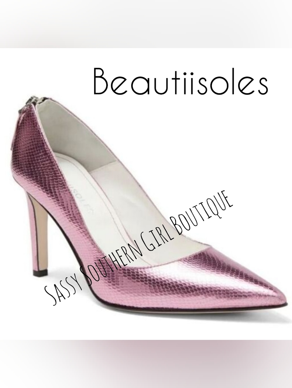 🆕⭐ Beautiisoles Pink Metallic High Heel Pumps - - Picture 2 of 14
